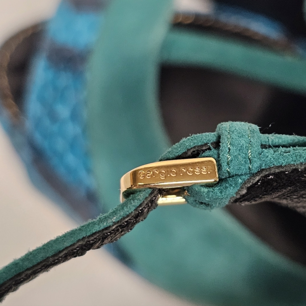 Sergio Rossi Elaphe Blue/Green Suede and Python Leather Platform Size US 5.5 - Picture 9 of 16